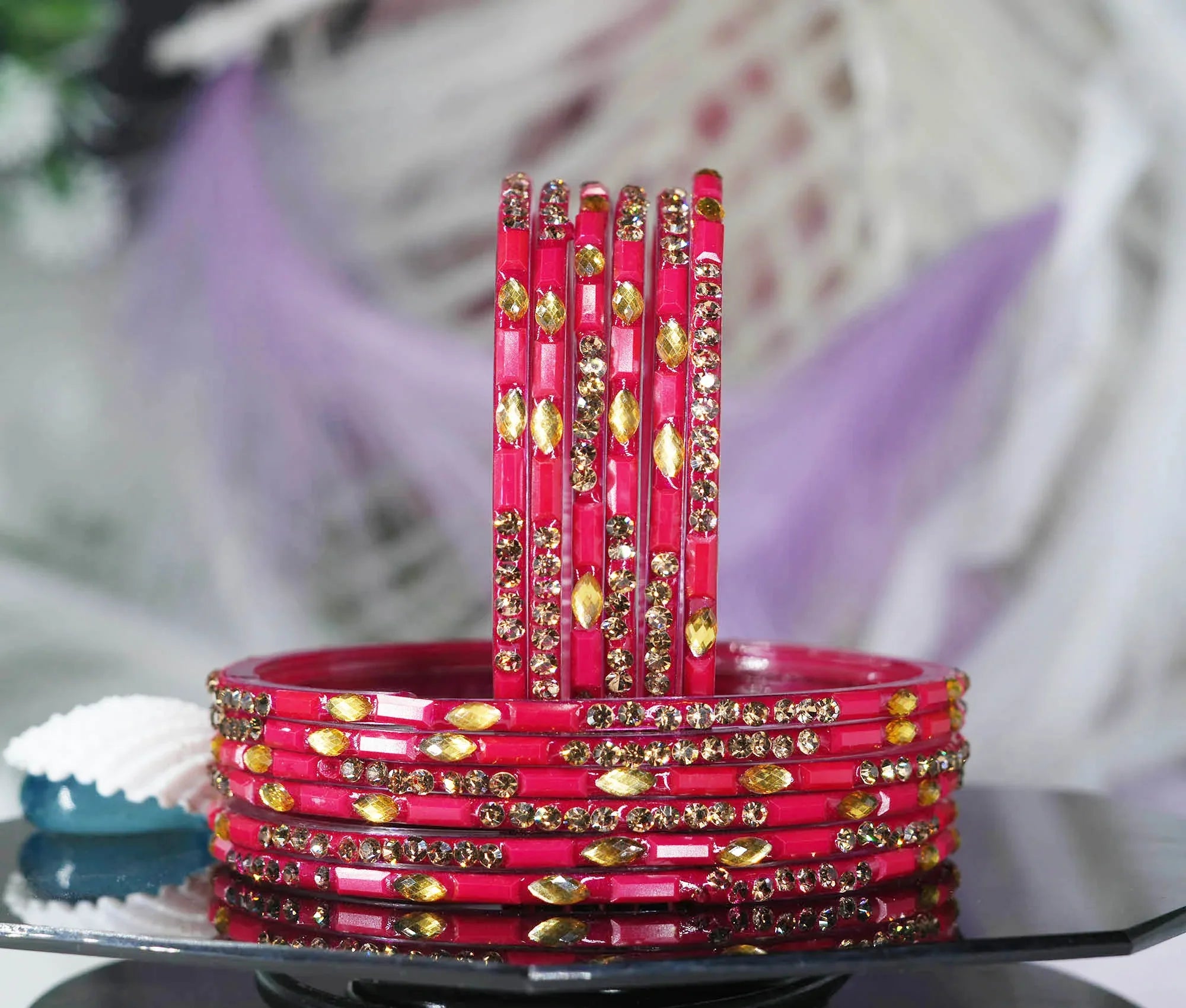 Multiple Color Glass Bangle with Stone Beads Work for Women & Girls (Pack 12 Bangles) - The Golden Cascade